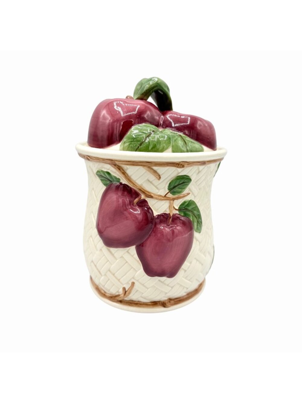 VINTAGE FRANCISCAN APPLE BASKET WEAVE COOKIE JAR CONTAINER W/ LID!